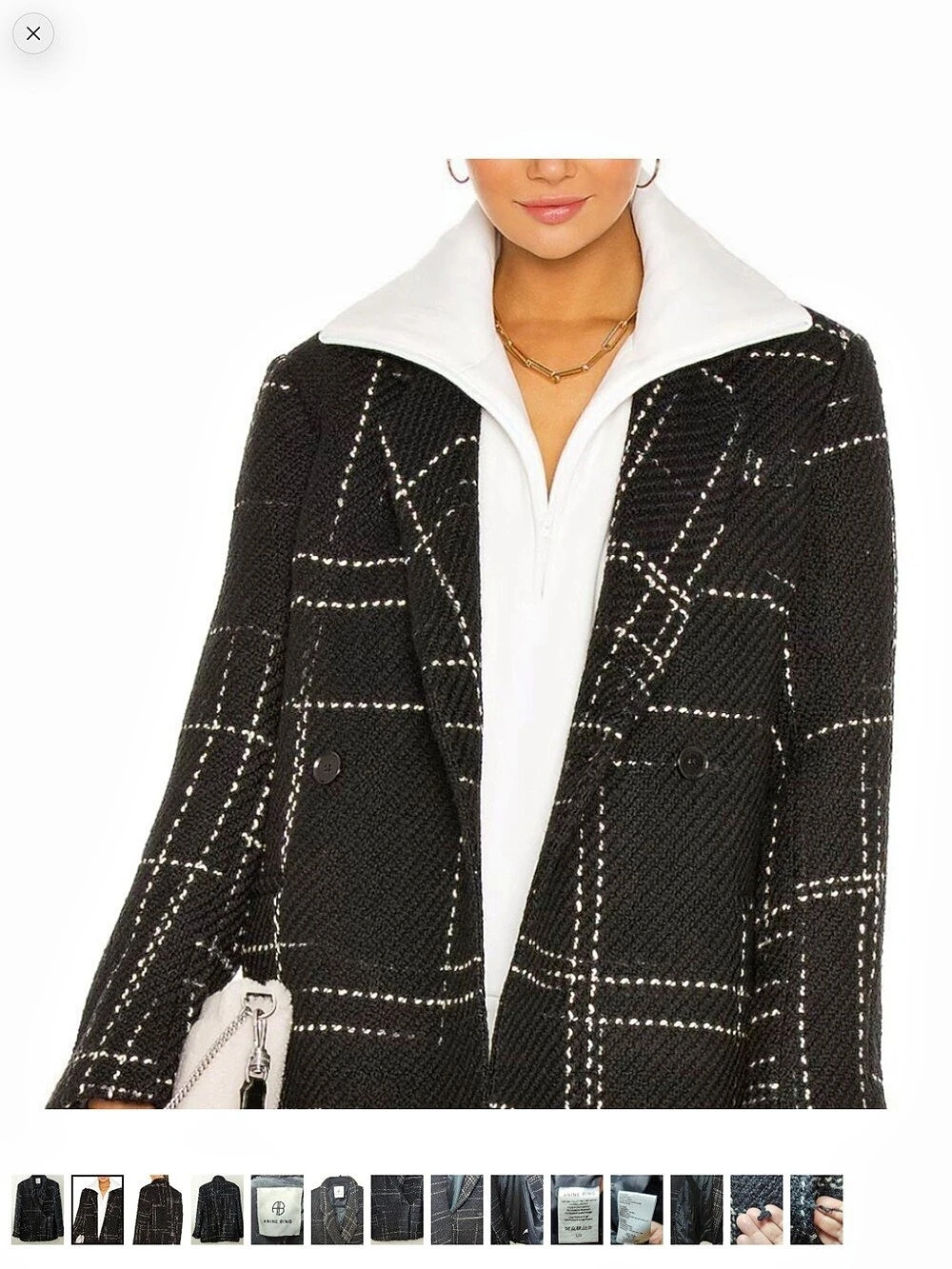 Anine Bing Kaia Double breasted Blazer Black + White Tweed Wool Blend -size sma